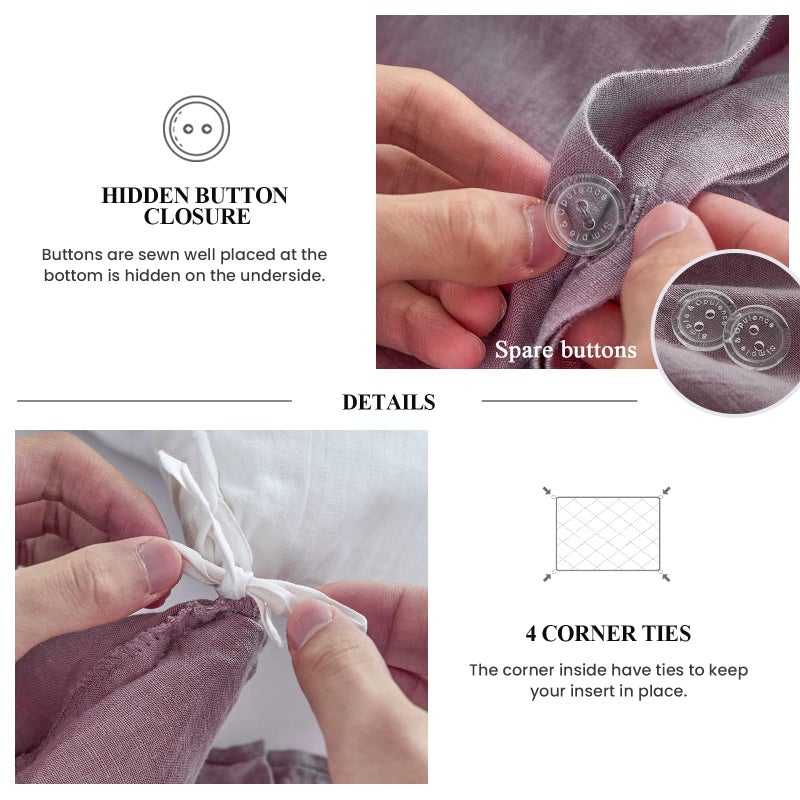 Simple&Opulence 100% Linen Duvet Cover Set, 3 PCS Natural French Flax Purple Ruffle Duvet Cover King Size, Breathable Comfy Linen Bedding Comforter Cover with 2 Pillowcases (Purple, 104" X 92") - Image 4